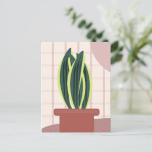 Modern Snake Plants Plaid Blush Pink Greenery Holiday Postcard