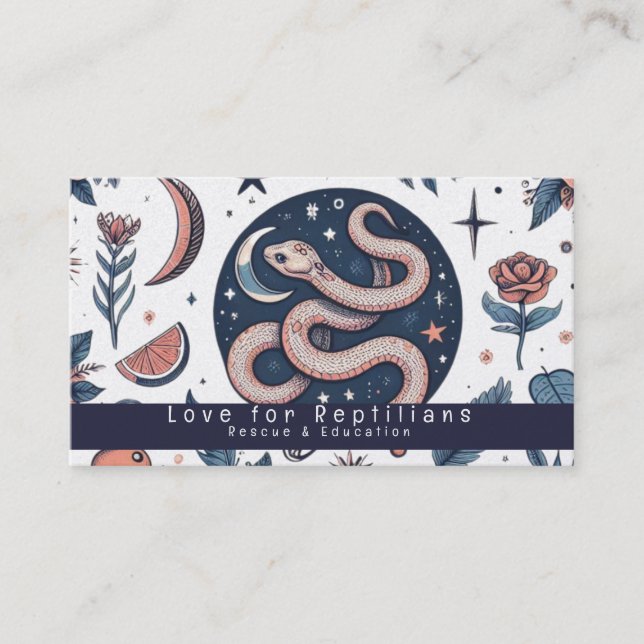 Modern Snake Reptiles Rescue Florals Business Card (Front)