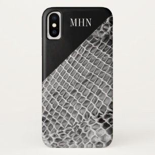 Modern Snake Skin Black Colour Block   Monogram iPhone X Case