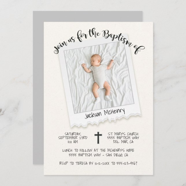 Modern Snap Shot Photo Baptism Invitation (Front/Back)