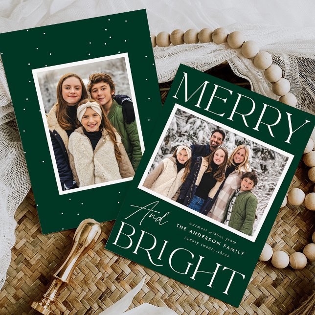Modern Snapshot Merry and Bright 2 Photo Holiday Card (Creator Uploaded)
