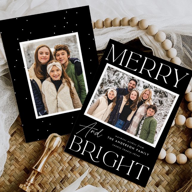 Modern Snapshot Merry and Bright 2 Photo Holiday Card (Creator Uploaded)