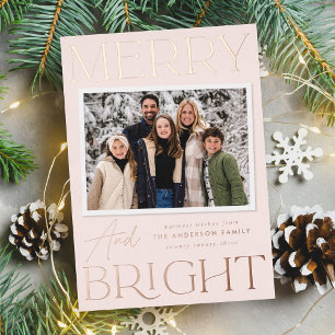 Modern Snapshot Merry and Bright Photo Foil Holiday Card