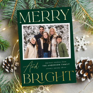 Modern Snapshot Merry and Bright Photo Foil Holiday Card