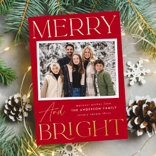 Modern Snapshot Merry and Bright Photo Foil Holiday Card