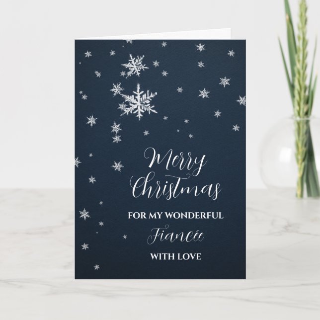 Modern Snow Fiancée Merry Christmas Card (Front)