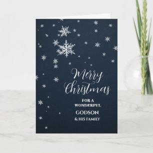 Modern Snow Godson & Family Merry Christmas Card
