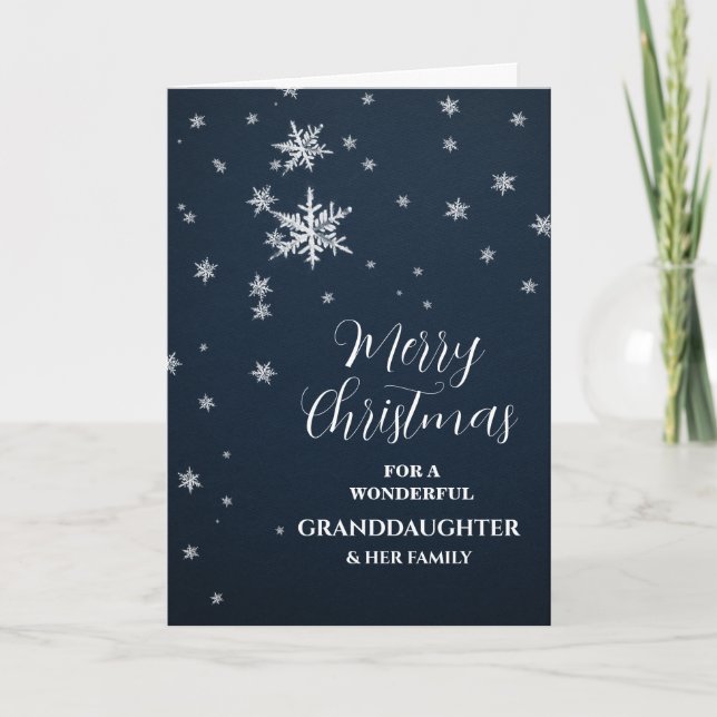 Modern Snow Granddaughter & Family Christmas Card (Front)