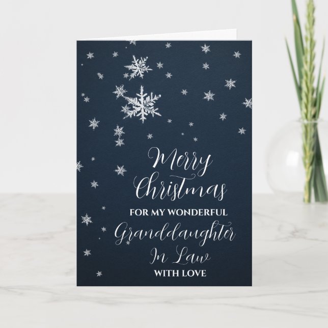 Modern Snow Great Granddaughter In Law Christmas Card (Front)
