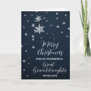 Modern Snow Great Granddaughter Merry Christmas Card