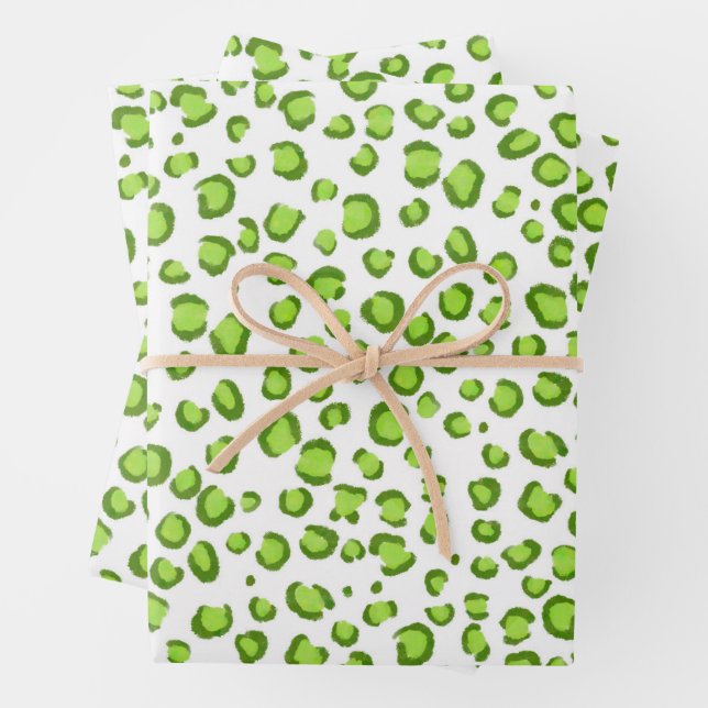 Modern Snow Leopard Green Animal Print Chic Gift  Wrapping Paper Sheet (In situ)