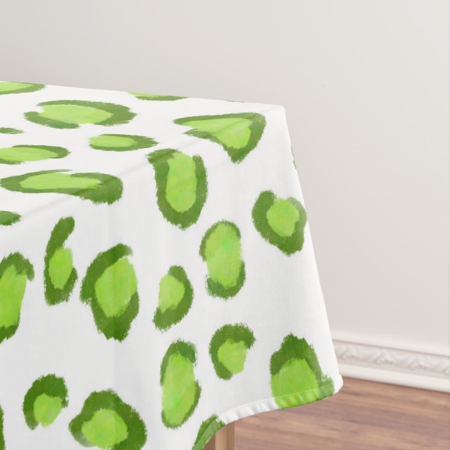 Modern Snow Leopard Pattern Animal Print Green Tablecloth (In Situ)
