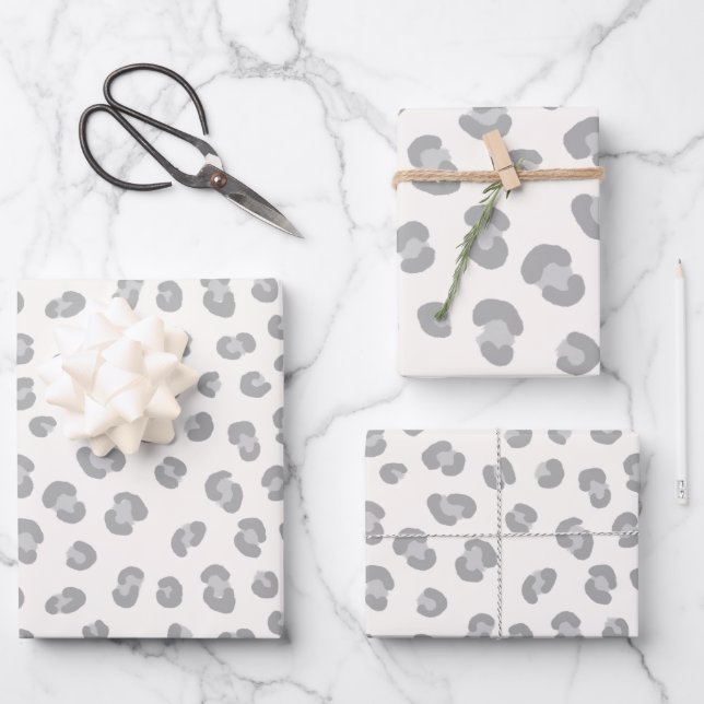 Modern Snow Leopard Pattern Gift Wrapping Paper Sheet (Front)
