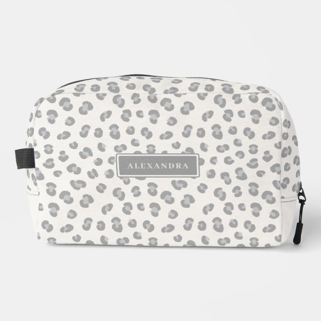Modern Snow Leopard Personalised  Dopp Kit (Front)
