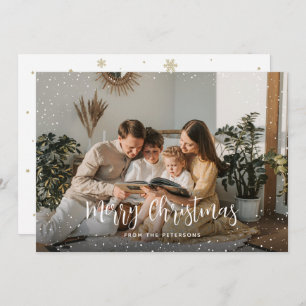 Modern Snow Photo Merry Christmas Holiday Card