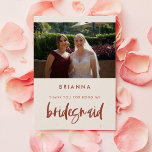 Modern snow pink Bridesmaid thank you card<br><div class="desc">A simple and elegant photo card keepsake to thank your bridesmaid. Fully customisable colours. You can write your own message on the back,  or just leave it blank.</div>