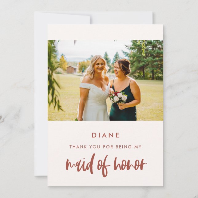 Modern snow pink Maid of honour thank you card (Front)