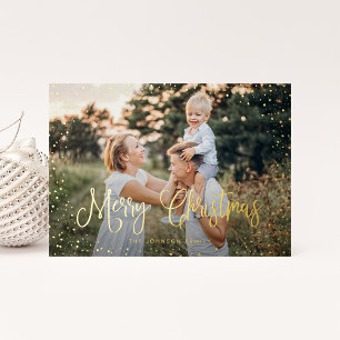 Modern Snow Script 2 Photo Foil Holiday Card