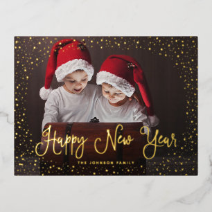 Modern Snow Script 2 Photo Foil Holiday Postcard