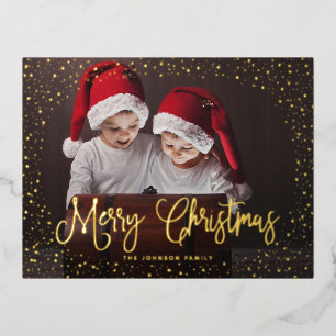 Modern Snow Script 2 Photo Foil Holiday Postcard