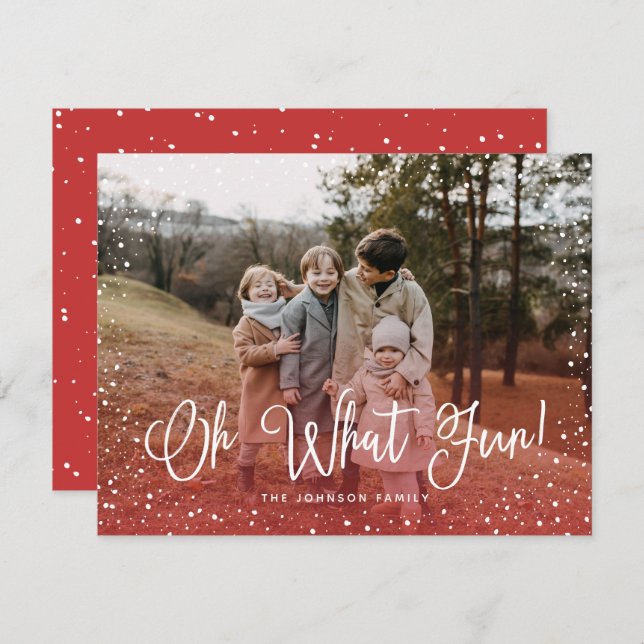 Modern Snow Script 2 Photo Holiday Card (Front/Back)