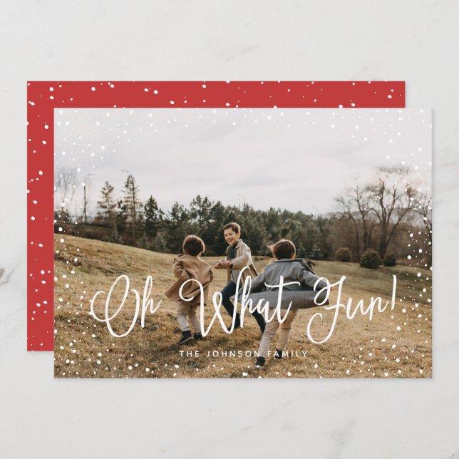 Modern Snow Script 2 Photo Holiday Card (Front/Back)