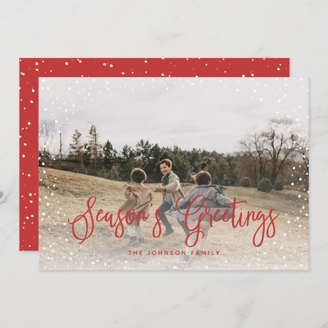 Modern Snow Script 2 Photo Holiday Card (Front/Back)
