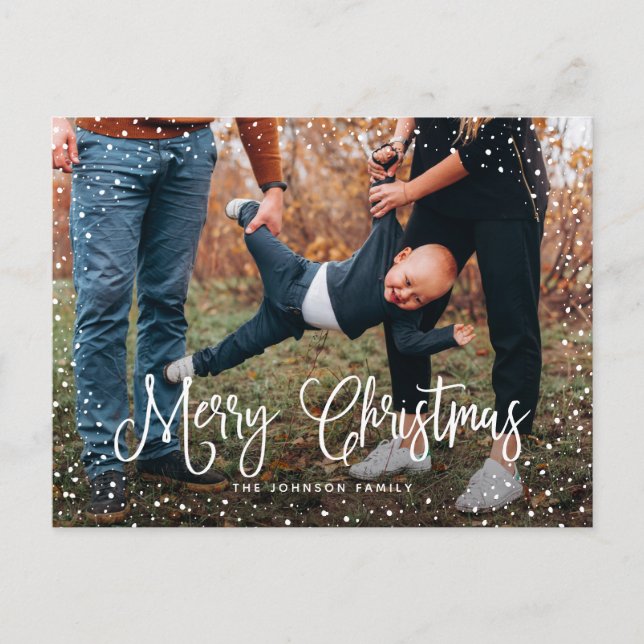 Modern Snow Script 2 Photo Holiday Postcard (Front)