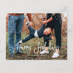 Modern Snow Script 2 Photo Holiday Postcard