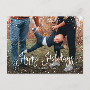 Modern Snow Script 2 Photo Holiday Postcard