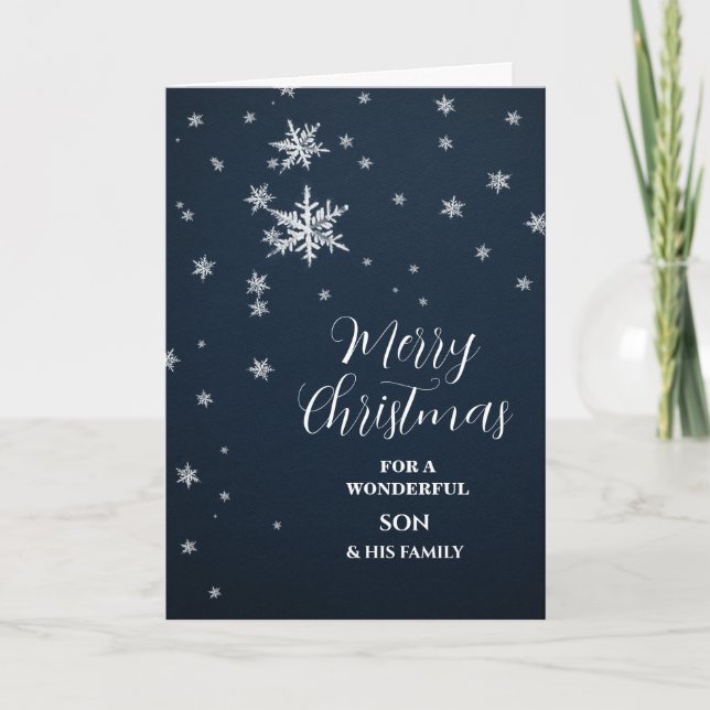 Modern Snow Son & Family Merry Christmas Card (Front)