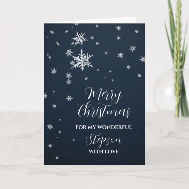 Modern Snow Stepson Merry Christmas Card (Front)