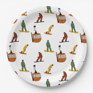 Modern Snowboard Snowboarding Paper Plate
