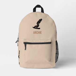 Modern Snowboarder Snowboarding Personalised Beige Printed Backpack