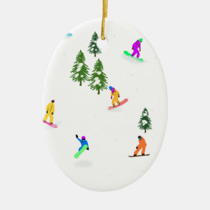 Modern Snowboarders Snowboarding Illustration Ceramic Tree Decoration