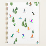 Modern Snowboarders Snowboarding Illustration  Planner<br><div class="desc">Cool whimsical illustration art of colourful snowboarders,  snowboarding downhill in mountains among pine,  spruce,  and pine trees on fresh snow powder. Snowboard and Xmas outdoor sport in a winter forest. Snowboarder gifts. Snowboarding design for him</div>