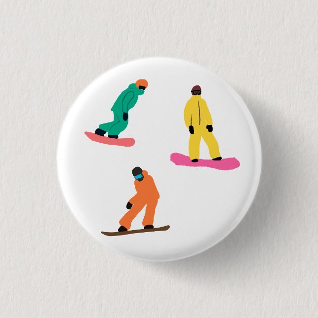 Modern Snowboarders Winter Illustration   3 Cm Round Badge (Front)