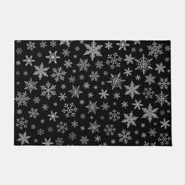 Modern Snowflake 2 -Black & Silver Grey- Doormat (Front)