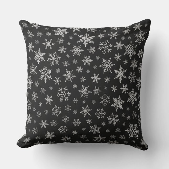 Modern Snowflake 2 -Black & Silver Grey- Outdoor Cushion (Front)