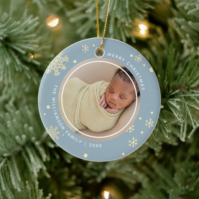 Modern Snowflake 2 Photos Ceramic Tree Decoration (Tree)