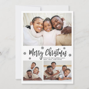 Modern Snowflake 3 Photo Collage Christmas Holiday Card
