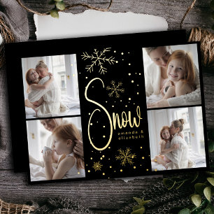 Modern Snowflake 4 Family Pictures Christmas 2023 Foil Holiday Card