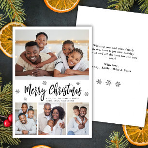 Modern Snowflake 4 Photo Collage Christmas Holiday Card