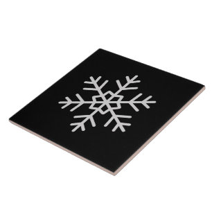 Modern Snowflake Accent Solid Black Tile Art
