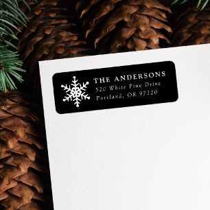 Modern Snowflake Black Holiday Return Address