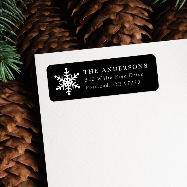 Modern Snowflake Black Holiday Return Address (Creator Uploaded)