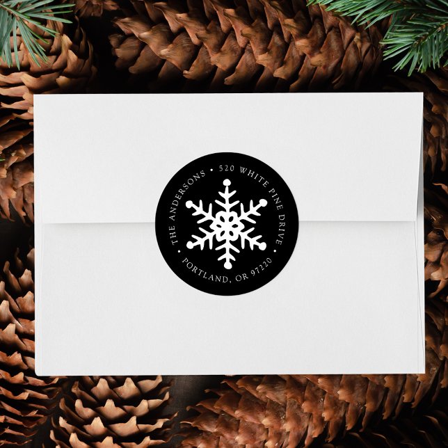 Modern Snowflake Black Return Address Label (Creator Uploaded)