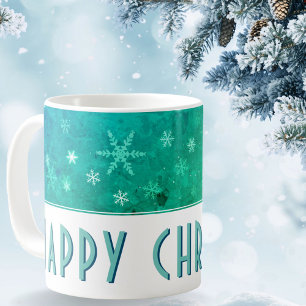Modern Snowflake Blue Green Happy Christmas Coffee Mug