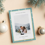Modern Snowflake Border Christmas Photo Foil Holiday Card<br><div class="desc">Share holiday greetings with these photo Christmas cards featuring your favourite photo set on a modern and minimal background of white snowflakes on dusty frozen aqua trimmed with gold foil. An editable message area lets you customise your holiday greeting in modern lettering. Add your family name or names beneath.</div>