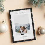 Modern Snowflake Border Christmas Photo Foil Holiday Card<br><div class="desc">Share holiday greetings with these photo Christmas cards featuring your favourite photo set on a modern and minimal background of white snowflakes on rich soft black trimmed with rose gold foil. An editable message area lets you customise your holiday greeting in modern lettering. Add your family name or names beneath....</div>
